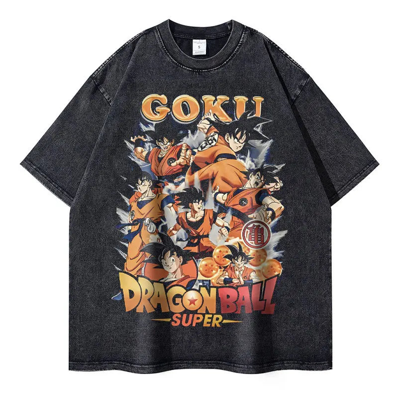 Retro Hero Anime Collage Oversized Vintage Washed Streetwear Graphic T-Shirt