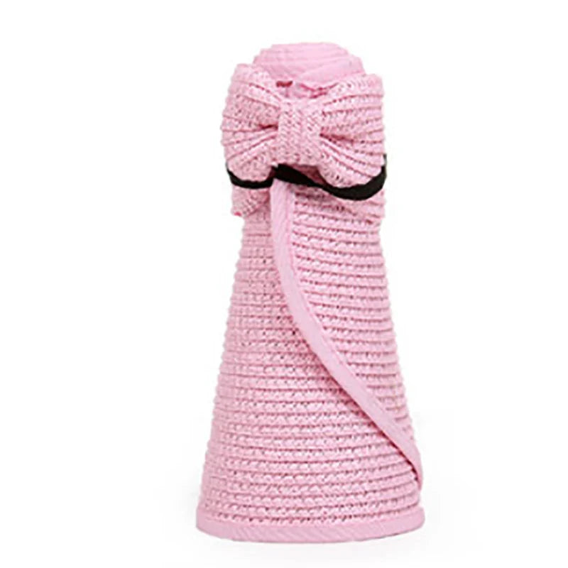 Foldable Wide Brim Straw Visor Hat with Open Top Design for Beach and Summer Travel