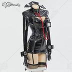 Women's High Gloss Faux Leather Uniform Inspired Mini Dress With Hardware And Matching Accessories