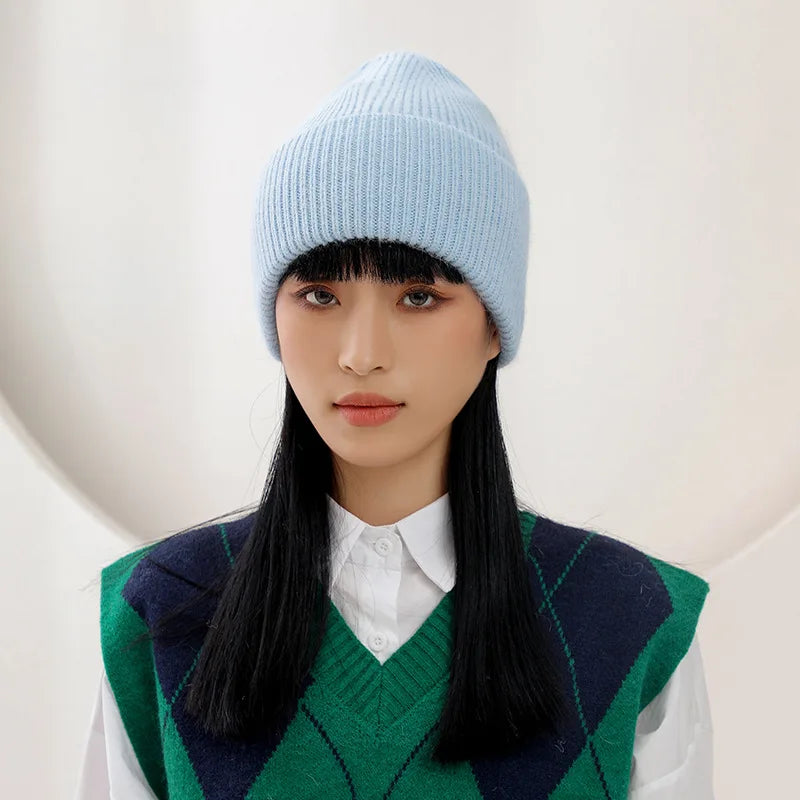 Soft Rabbit Fur Blend Acrylic Knit Beanie for Everyday Winter Casual Fashion and Comfort