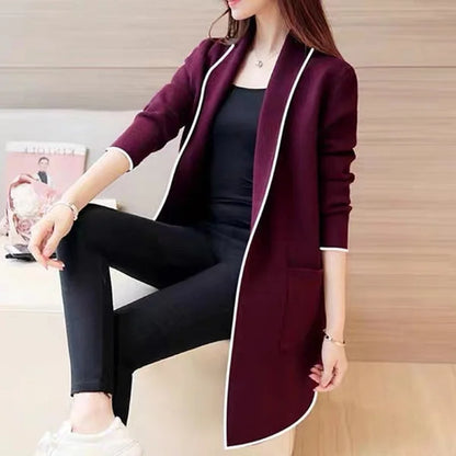 Women's Longline Open Front Cardigan Coat with Patchwork Design for Everyday Layering