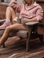 Women's Half Zip Fleece Pullover Sweater with Relaxed Mock Neck Design