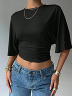 Batwing Sleeve Crop Tee with Relaxed Fit and Minimalist Casual Style