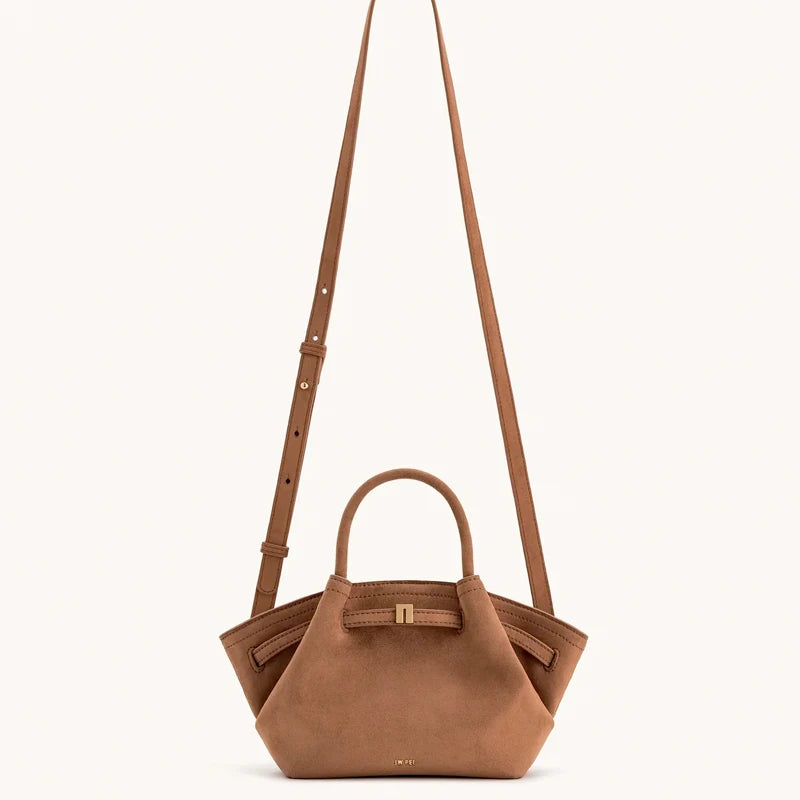 Minimalist Split Leather Hobo Tote Bag with Top Handle Everyday Work Design