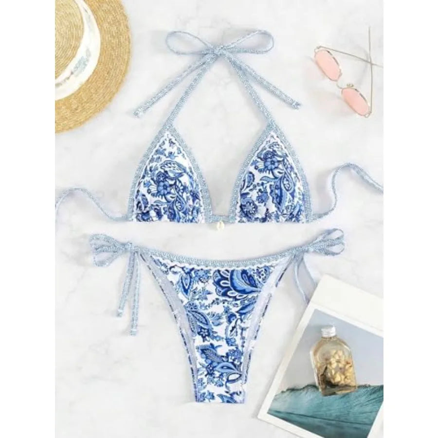 Women's Floral Paisley Halter Bikini Set with Printed Two-Piece Design, Scoop-Inspired Neckline and Coordinated Swim Bottom