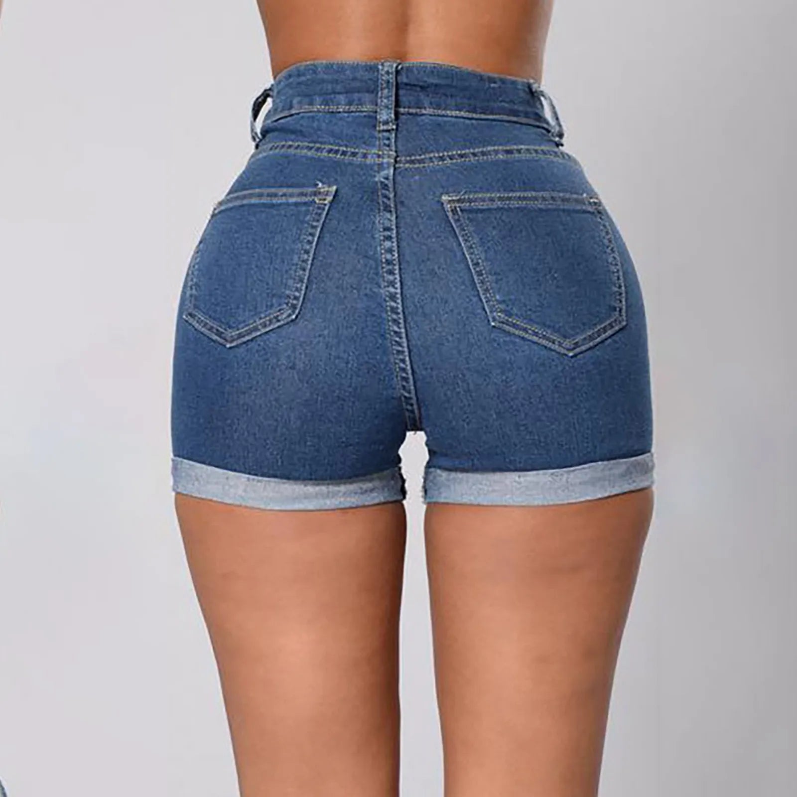 Women's High Waist Denim Shorts with Rolled Hem Slim Fit and Classic Everyday Style
