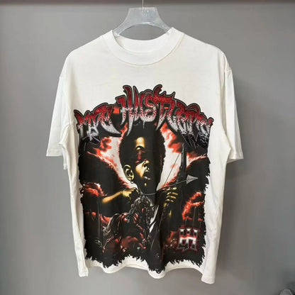 Distressed Graphic Oversized Cotton Streetwear T-Shirt with Vintage-Inspired Artwork