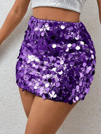 Stretch Sequin Bodycon Mini Skirt with High Shine Party Silhouette