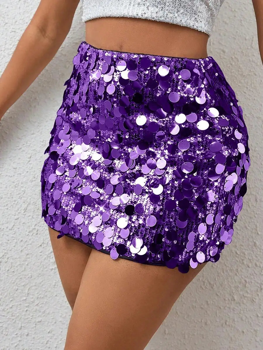 Stretch Sequin Bodycon Mini Skirt with High Shine Party Silhouette