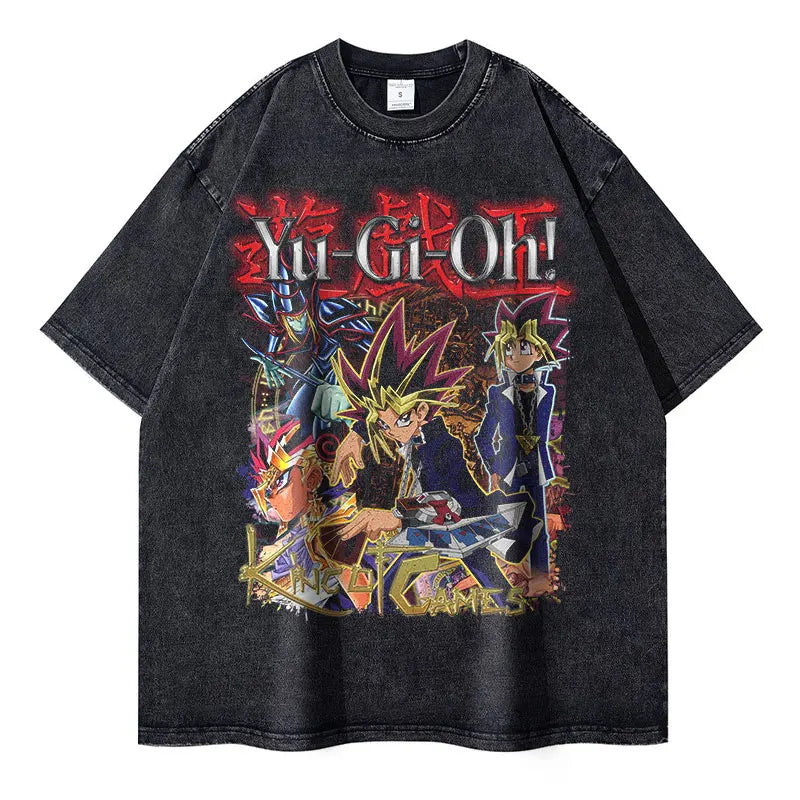 Retro Anime Streetwear Oversized Graphic Tee with Vintage Manga Card Artwork