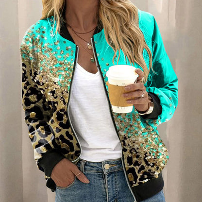 Women's Botanical Print Zip-Up Bomber Jacket with Contemporary Casual Streetwear Silhouette