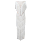 Deep V Neck Sleeveless Maxi Dress with Textured Statement Detailing