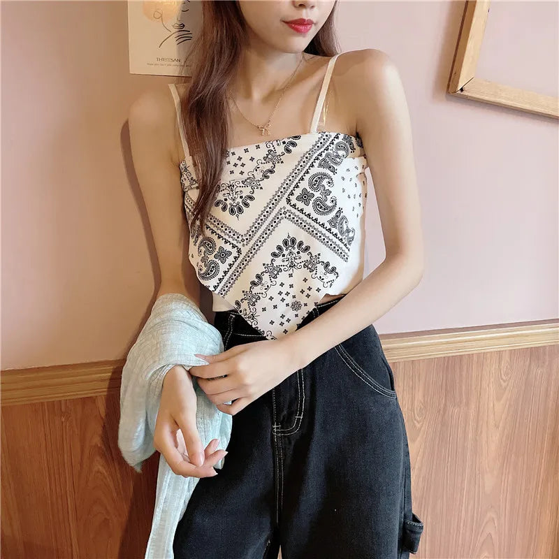 Floral Corset Crop Top with Slim Fit Irregular Hem Contemporary Streetwear Camisole Style
