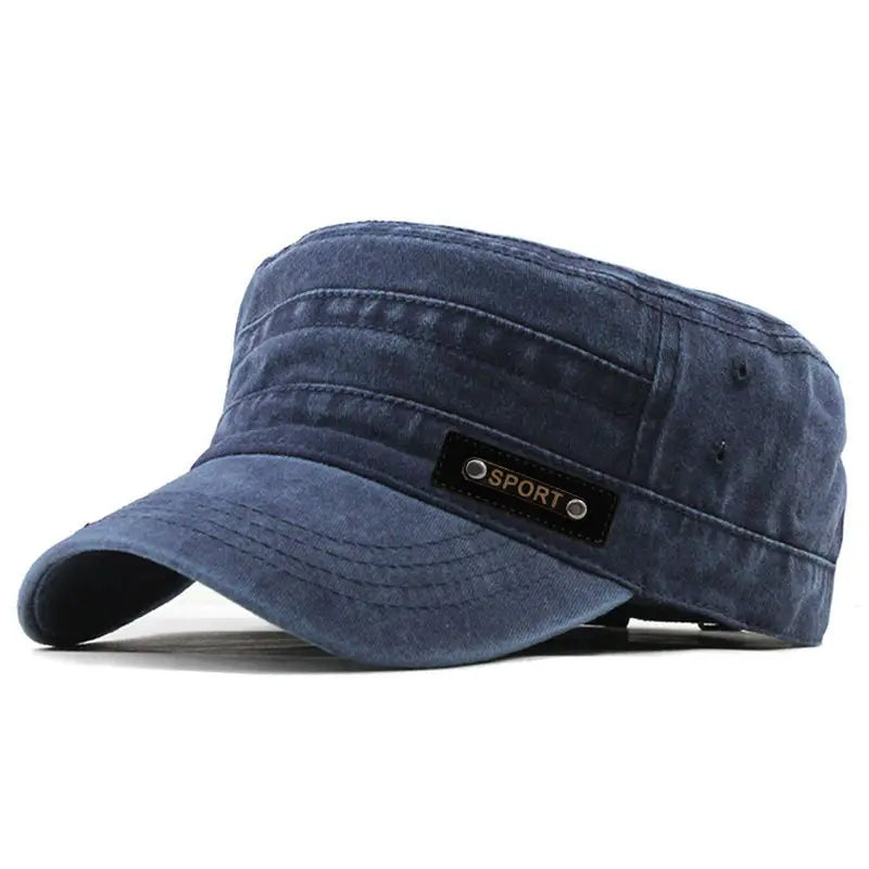 Classic Cotton Military Style Flat Top Cap for Casual Travel and Everyday Outdoor Wear