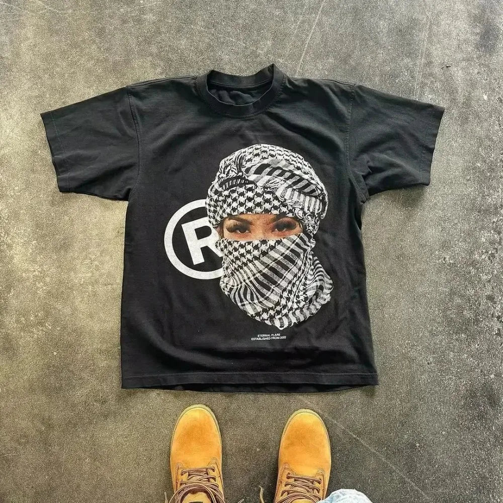 Oversized Newspaper Collage Graphic Cotton T-Shirt with Y2K Streetwear Styling