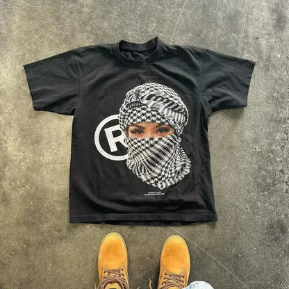 Oversized Newspaper Collage Graphic Cotton T-Shirt with Y2K Streetwear Styling