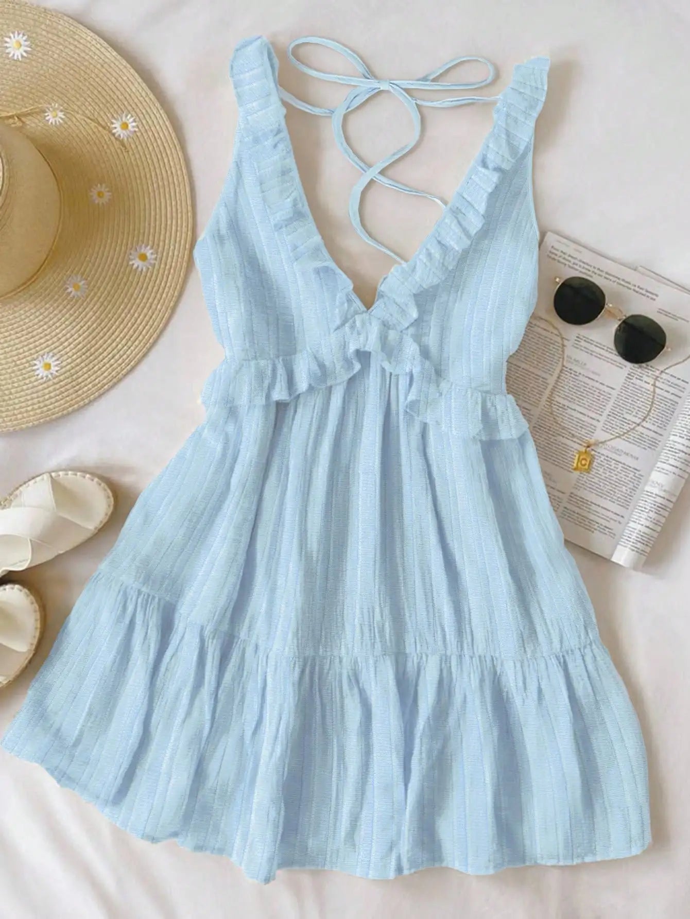 Ruffle Strap A-Line Mini Dress with Elastic Waist Summer Vacation Silhouette