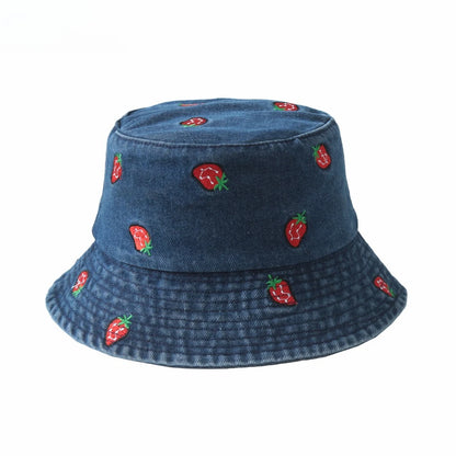 Women's Embroidered Cotton Blend Bucket Hat with Floral Detail for Casual Outdoor Everyday Wear