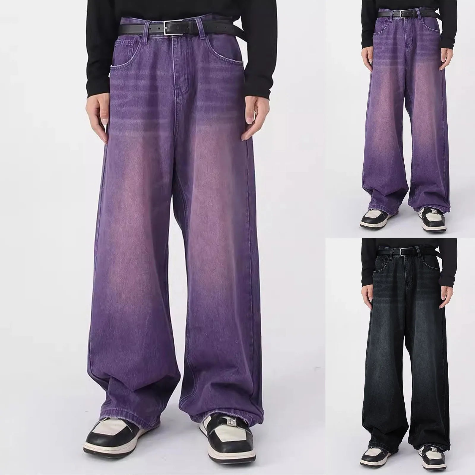 Men's Oversized Wide Leg Denim Jeans with Relaxed Streetwear and Loose Fit Design