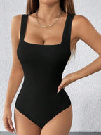 Square Neck Wide Strap Bodycon Bodysuit for Gothic and Alternative Styling