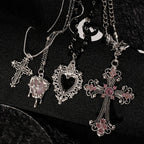 Gothic Heart Cross Pendant Necklace Set With Dark Romantic Charm Details