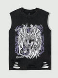 Distressed Cotton Sleeveless Tank Top with Minimalist Alternative Streetwear Punk Fashion Details