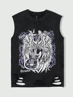 Distressed Cotton Sleeveless Tank Top with Minimalist Alternative Streetwear Punk Fashion Details