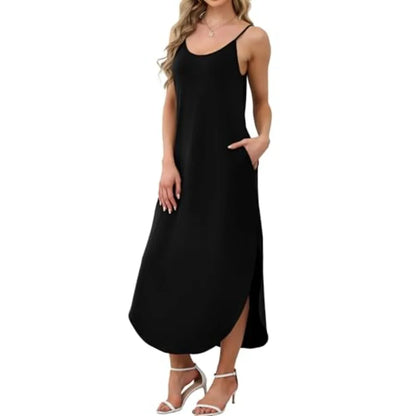 Minimalist Spaghetti Strap Sleeveless Maxi Dress for Casual Summer Vacation Style