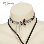 Women's Halter Cutout Two Piece Swim Set with Layered Skirt and Necklace Accessory