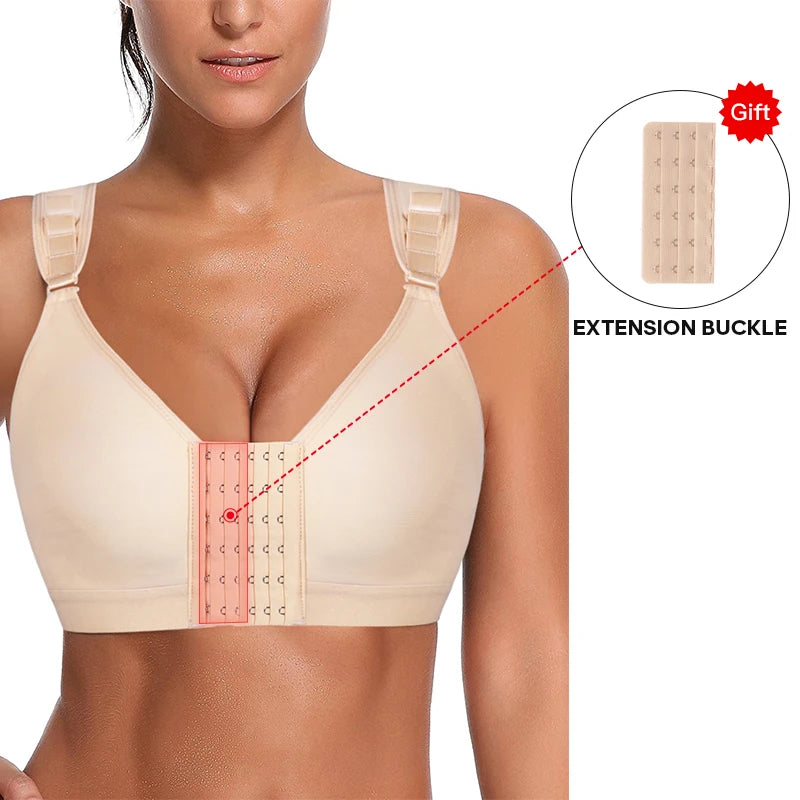 Front-Closure Wireless Support Bra with Wide Straps and Full Coverage