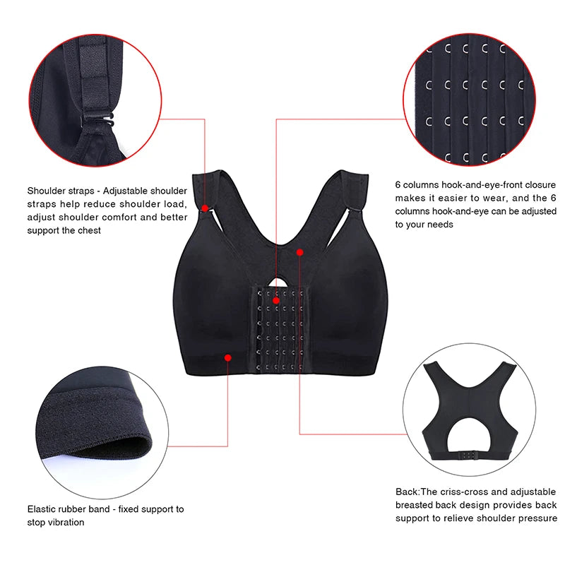 Front-Closure Wireless Support Bra with Wide Straps and Full Coverage