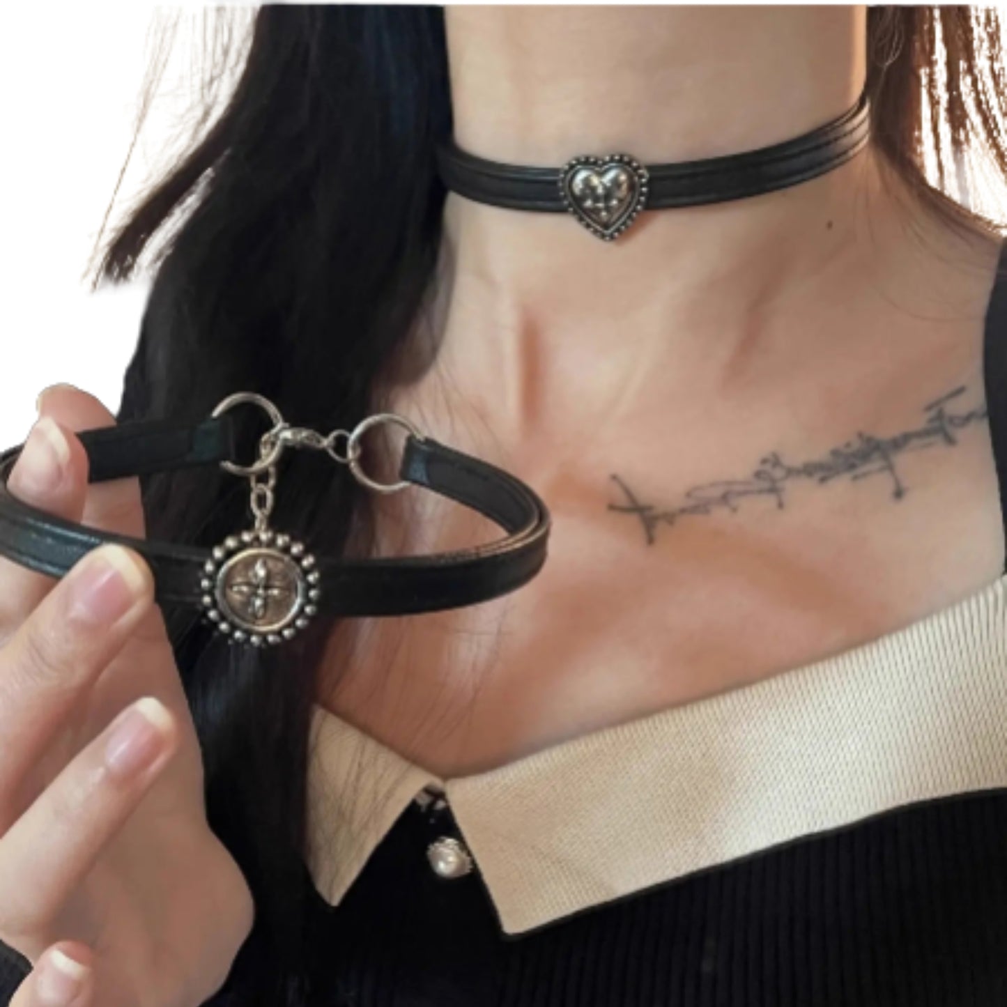 Vintage Heart Choker Necklace with Floral Detail for Gothic Fashion