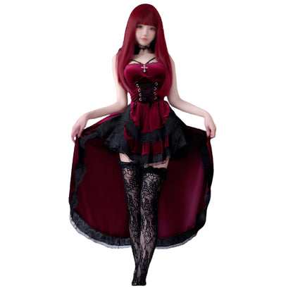 Dark Gothic Corset Dress with Dramatic Cape Alternative Fashion Styling