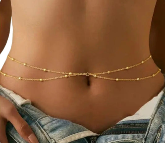 Layered Satellite Bead Waist Chain for Minimalist Bohemian Fashion Styling