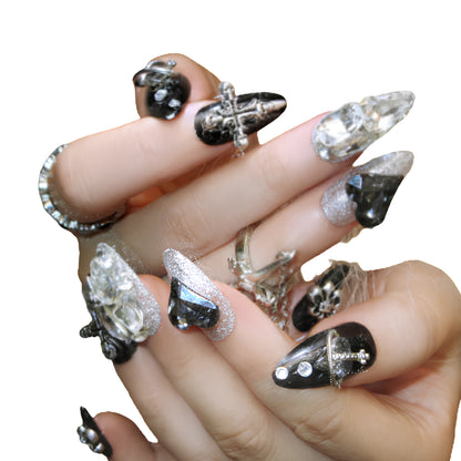 Gothic 3D Press On Nails with Dark Alternative Statement Charm Details