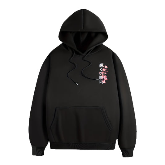 Anime-Inspired Minimal Floral Hoodie with Japanese Streetwear Aesthetic