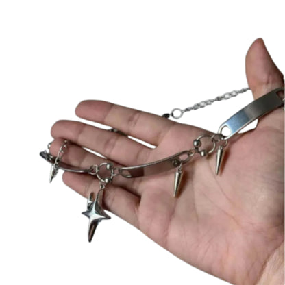 Star Charm Riveted Choker Necklace for Punk Gothic and Y2K Fashion