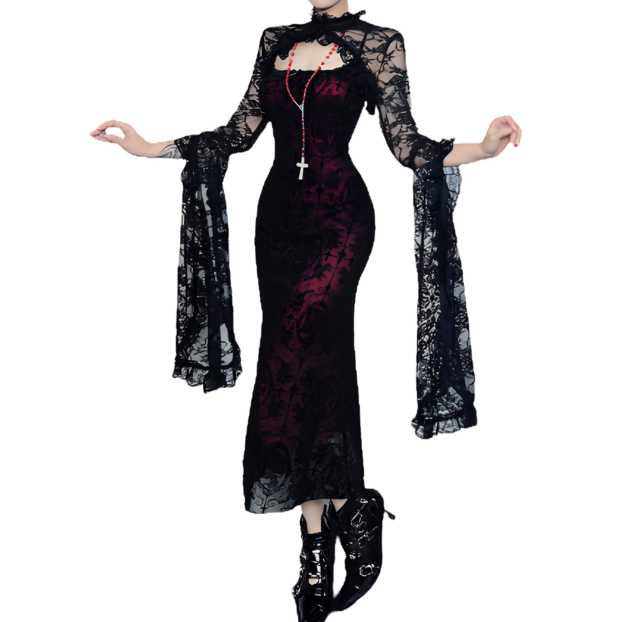 Elegant Lace Gothic Maxi Dress with Dark Romantic Alternative Styling