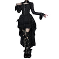 Layered Gothic Mini Dress with Mesh Sleeves and Alternative Fashion Details
