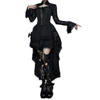 Layered Gothic Mini Dress with Mesh Sleeves and Alternative Fashion Details