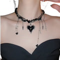 Neo Gothic Heart Cross Choker Necklace With Layered Beaded Alternative Fashion Detailing