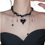 Neo Gothic Heart Cross Choker Necklace With Layered Beaded Alternative Fashion Detailing