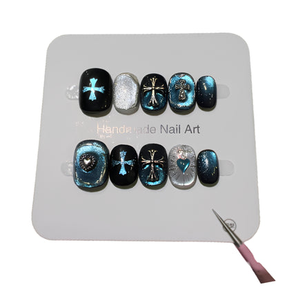 Gothic Cross Inspired Press On Nails with Alternative Statement Artwork