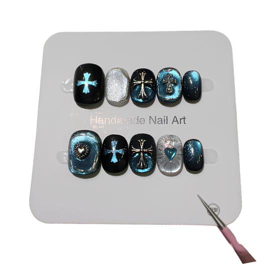 Gothic Cross Inspired Press On Nails with Alternative Statement Artwork