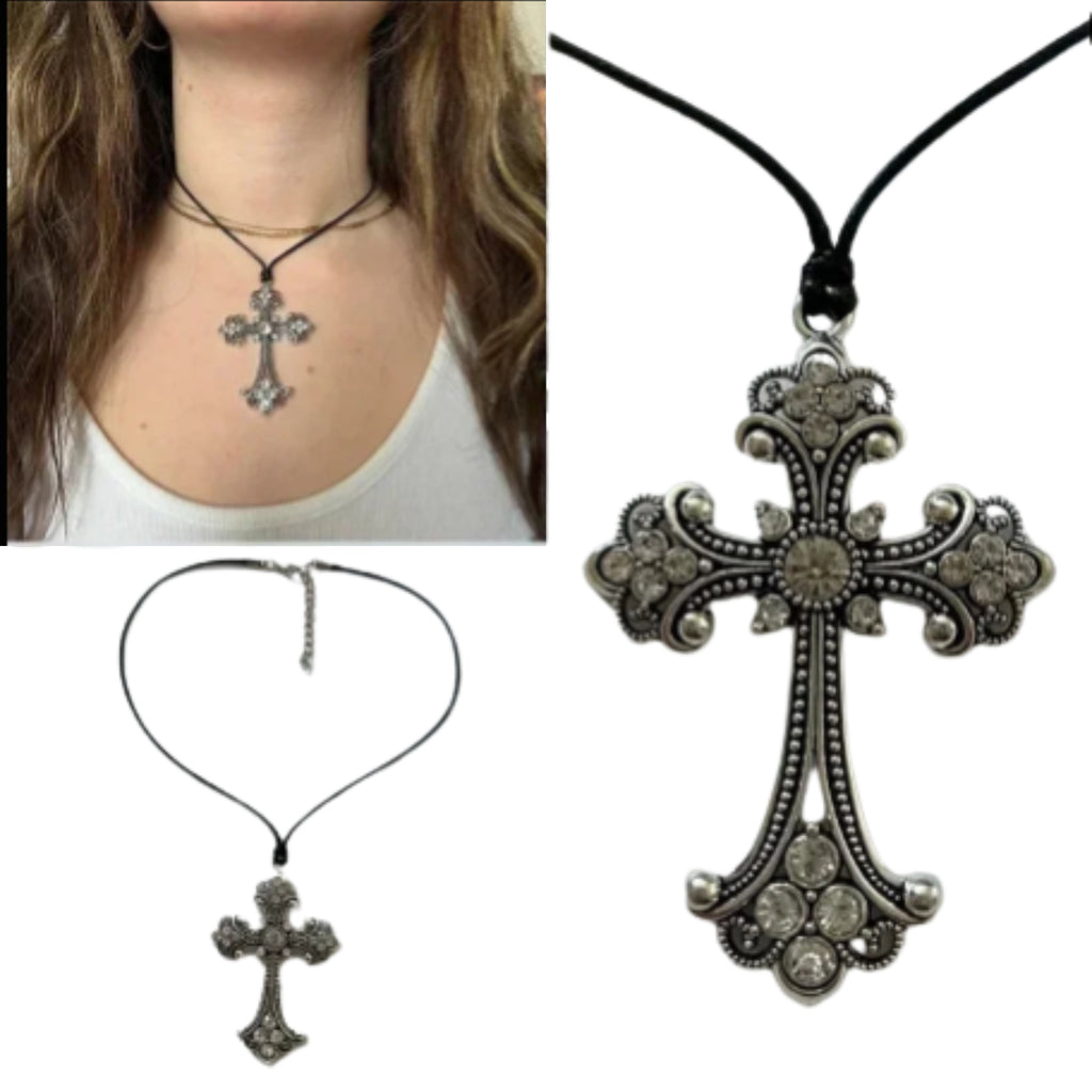 Ornate Cross Choker Necklace for Gothic Punk and Alternative Fashion