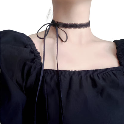 Delicate Lace Bow Choker Necklace for Gothic and Dark Feminine Looks