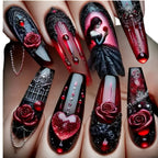 Gothic Rose Embellished Press On Nails with Dark Romantic Artwork