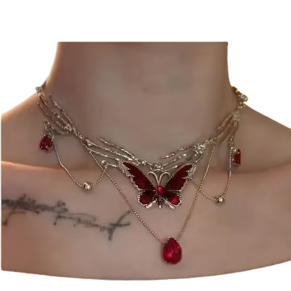 Layered Gothic Charm Choker Necklace Set with Hearts Crosses and Stars
