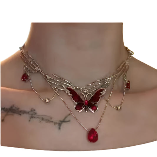 Layered Gothic Charm Choker Necklace Set with Hearts Crosses and Stars