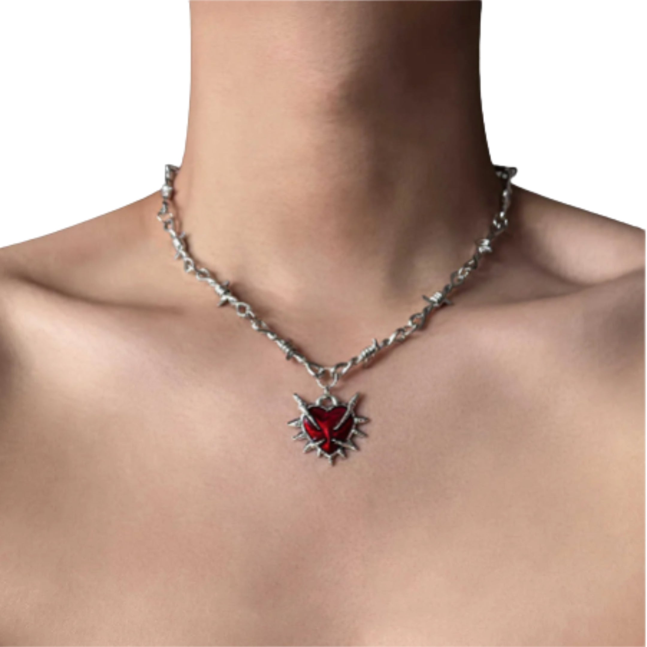 Thorn Heart Pendant Necklace for Y2K Gothic and Dark Feminine Fashion